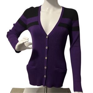 Lauren Ralph Lauren Purple Stripe Cardigan/Sweater